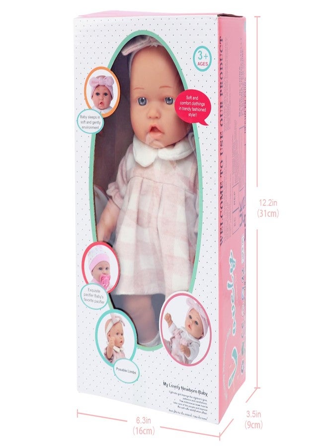 ZITA ELEMENT 12″ Baby Doll Classic Checkered Dress & 6-Piece Accessories Gift Box Packaged - Soft Realistic Lifelike Baby Dolls for Toddlers & Little Girls - Image 5